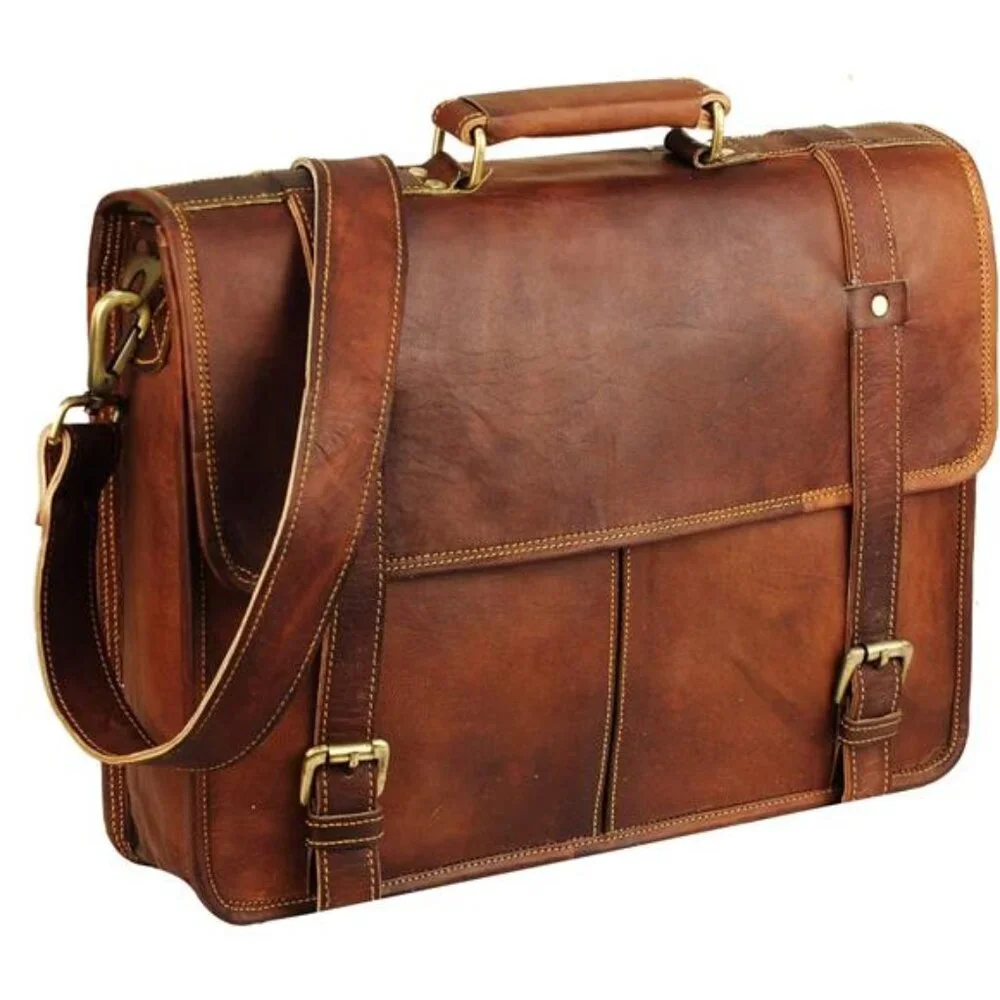 15 Inch Brown Leather Messenger Bag for Men and Women | Best Laptop Briefcase